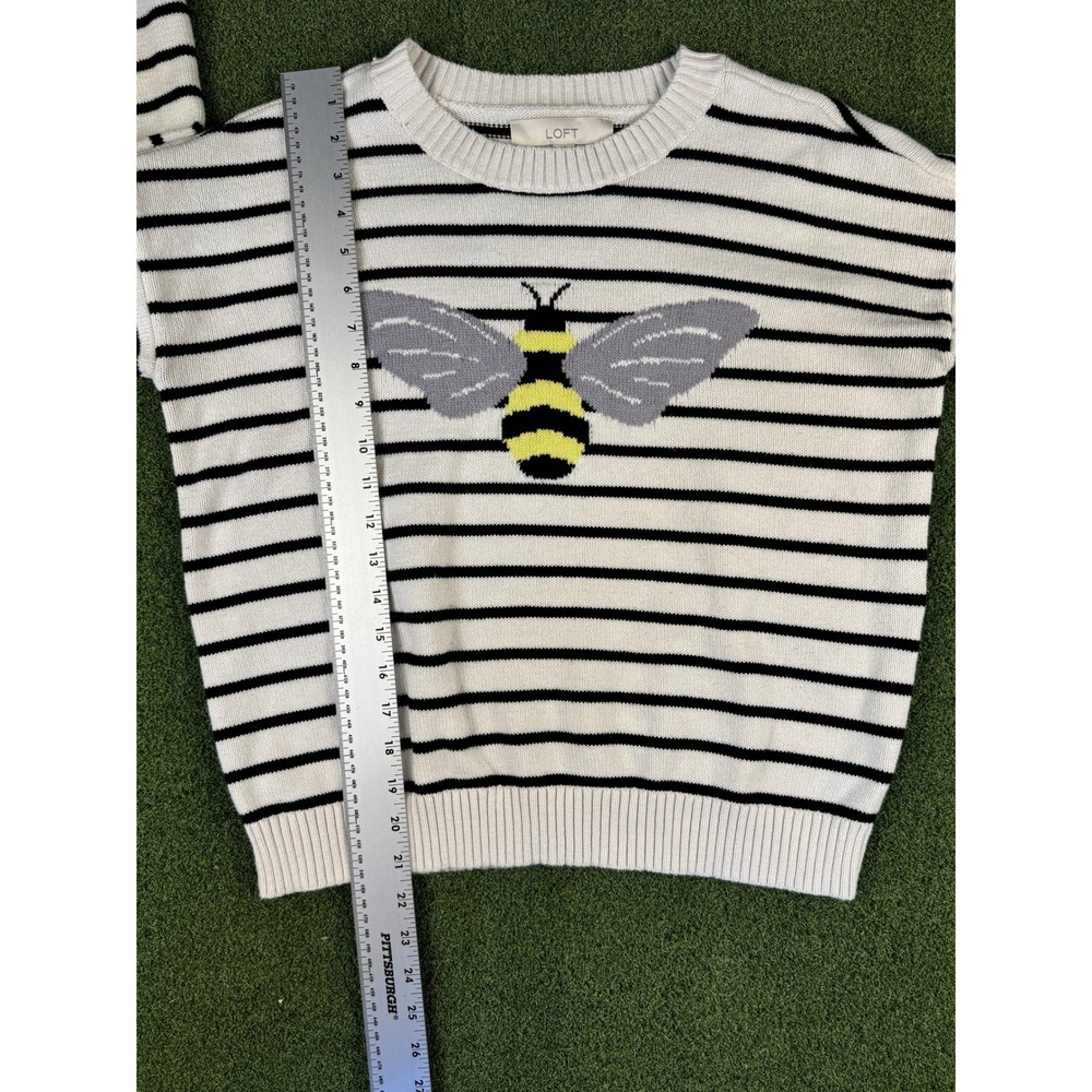 LOFT Bee Stripe Sweater‎ Medium Black White Cotton Crewneck Long Sleeve - Picture 7 of 9